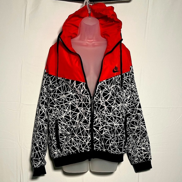 Nike Red and Black Patterned Windbreaker Athletic Jacket - Picture 1 of 11